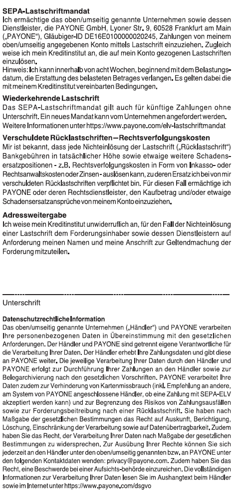 Ökobon 57/40/12 mit Payone Lastschrifttext
