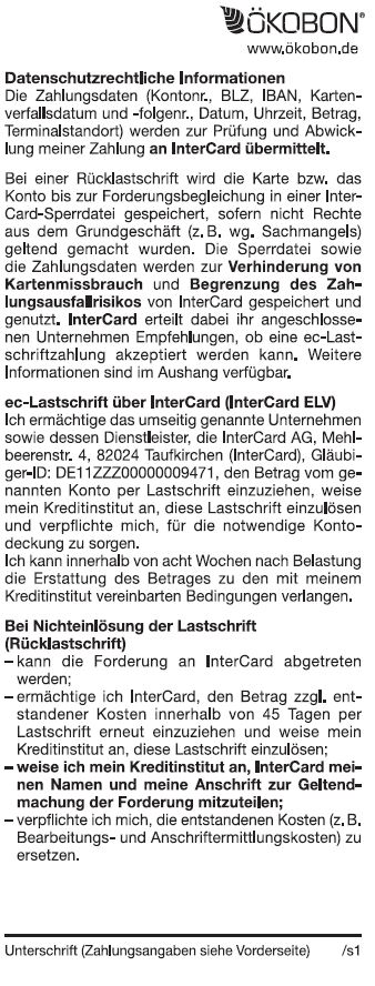 Ökobon 57/40/12 mit InterCard Lastschrifttext