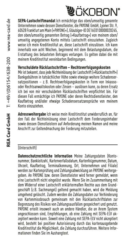 Ökobon 57/38/12 mit REA Card Lastschrifttext