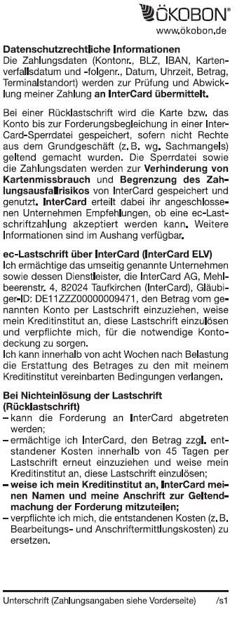 Lastschrifttext-Intercard